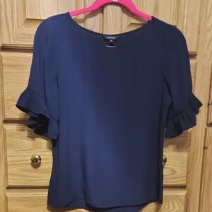 RW&CO. Navy Ruffle Sleeve Blouse